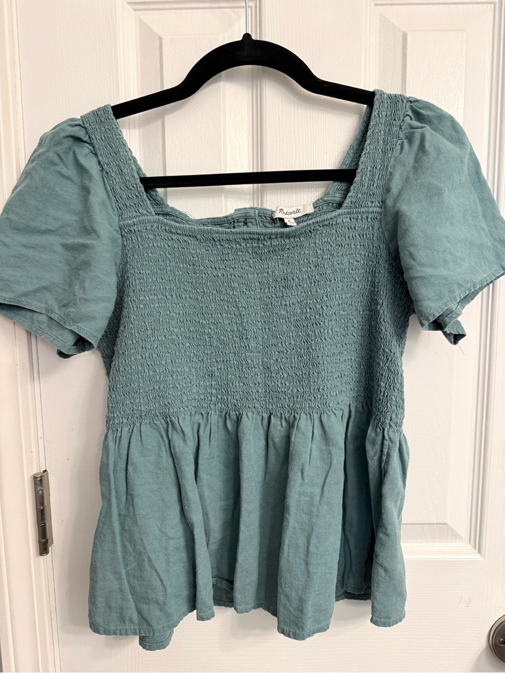 Madewell Women's Sage Green Smocked Peplum Top